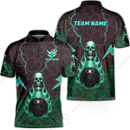 Custom Bowling Team Unisex Polo Shirt, Thunder Skull Strike Personalized Team Shirt, Custom Name and Team Name for Bowlers