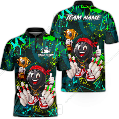 Custom Bowling Jersey Polo Shirt, Graffiti Champion, Custom Bowling Jersey Team Shirt For Players With Name & Team Name