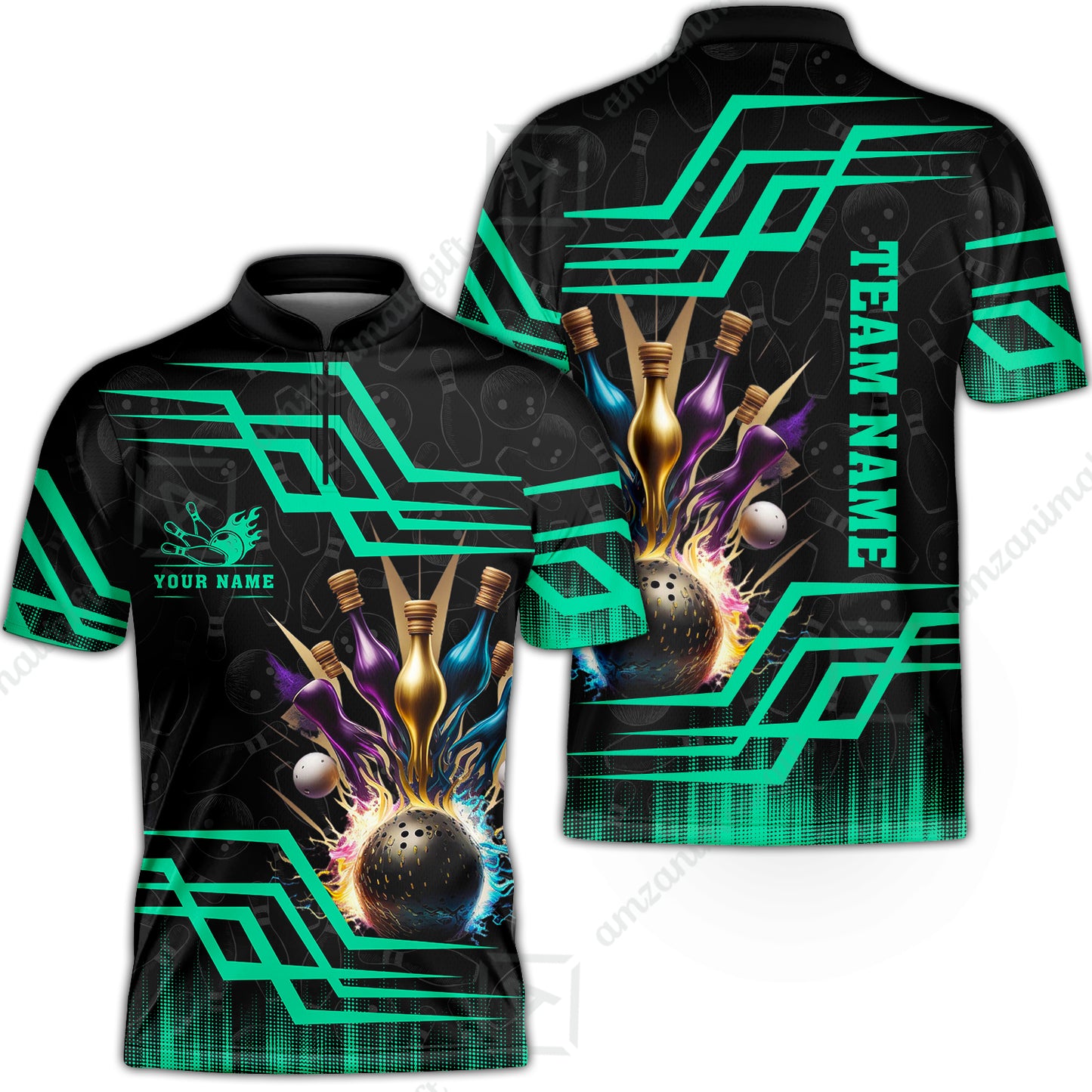 Customized Bowling Unisex Polo, Bowling And Pins Royal Multicolor Option Customized Name And Team Name For Bowling Team
