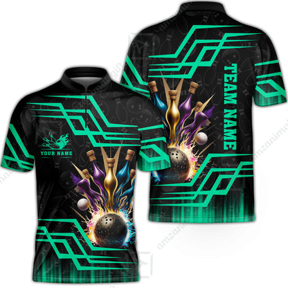 Customized Bowling Unisex Polo, Bowling And Pins Royal Multicolor Option Customized Name And Team Name For Bowling Team