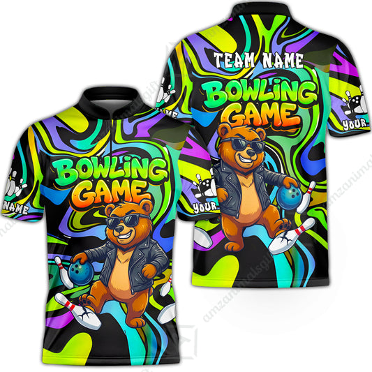 Custom Bowling Jersey Polo Shirt, Trippy Swirl Rocker Bear Graffiti Style, Custom Bowling Jersey Team Shirt For Players With Name & Team Name