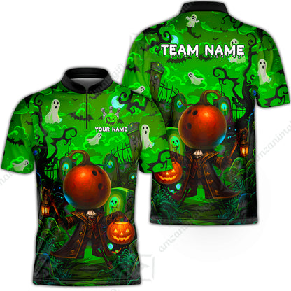 Custom Bowling Jersey Polo Shirt, Halloween Spooky Strike, Custom Bowling Jersey Team Shirt For Players With Name & Team Name