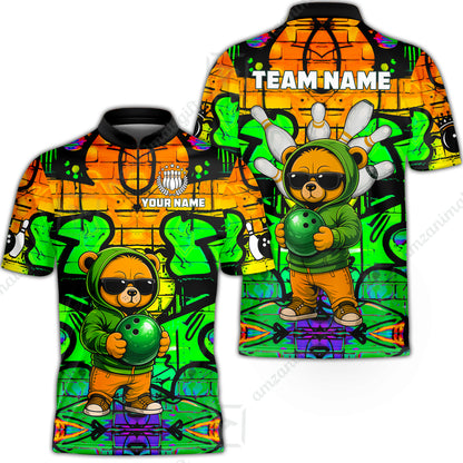 Custom Bowling Jersey Polo Shirt, Urban Street Art Bowling, Custom Bowling Jersey Team Shirt For Players With Name & Team Name