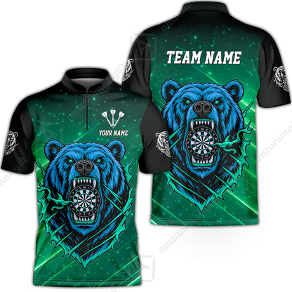 Customized Darts Team Uniform Shirt, Personalized Furious Bear Darts Collar Quarter-Zip Shirt with Name & Team Name