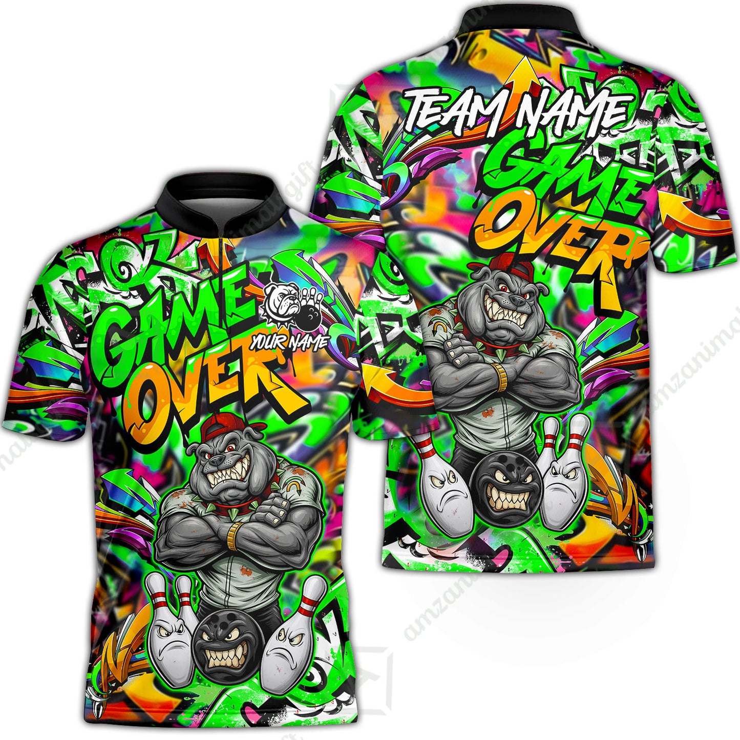 Customized Bowling Unisex Polo Shirt, Cool BullDog With Angry Bowling Game Over - Personalized Name And Team Name