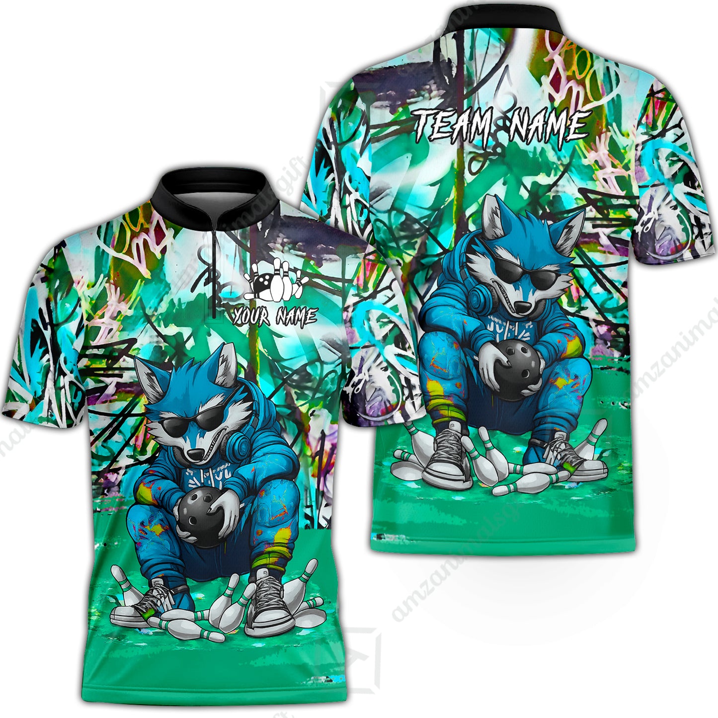 Custom Streetwear Wolf Bowling Jersey Polo Shirt, Custom Streetwear Wolf Bowling Jersey Team Shirt For Players With Name & Team Name