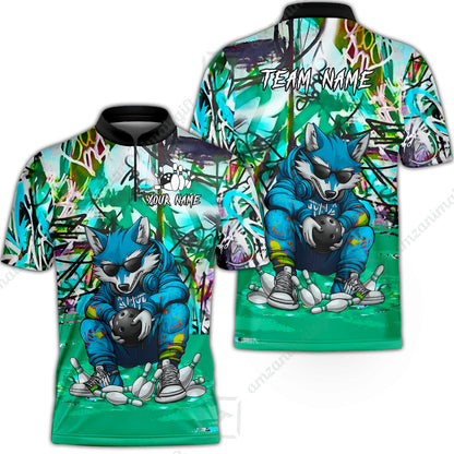 Custom Streetwear Wolf Bowling Jersey Polo Shirt, Custom Streetwear Wolf Bowling Jersey Team Shirt For Players With Name & Team Name