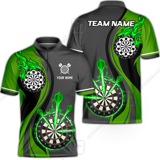 Custom Tailored Fire Flames Darts Team Jersey Polo Quarter-Zip Shirts, Customized Name Team Name Darts Team Jerseys Uniform