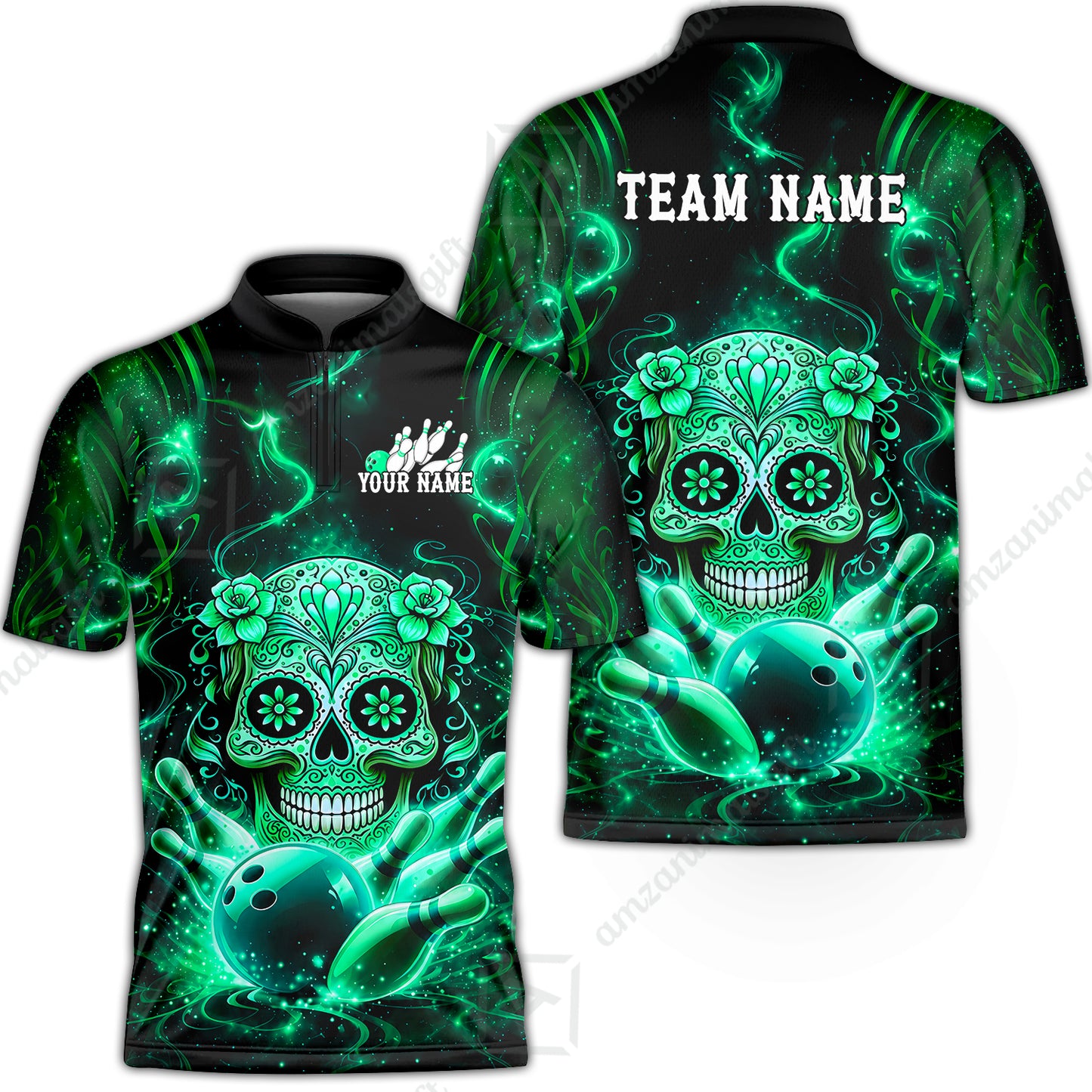 Customized Darts Team Jersey, Sugar Skull Bowler, Personalized Polo Shirt For Players With Name & Team Name