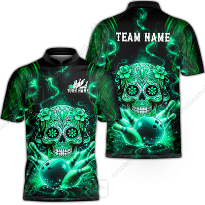 Customized Darts Team Jersey, Sugar Skull Bowler, Personalized Polo Shirt For Players With Name & Team Name