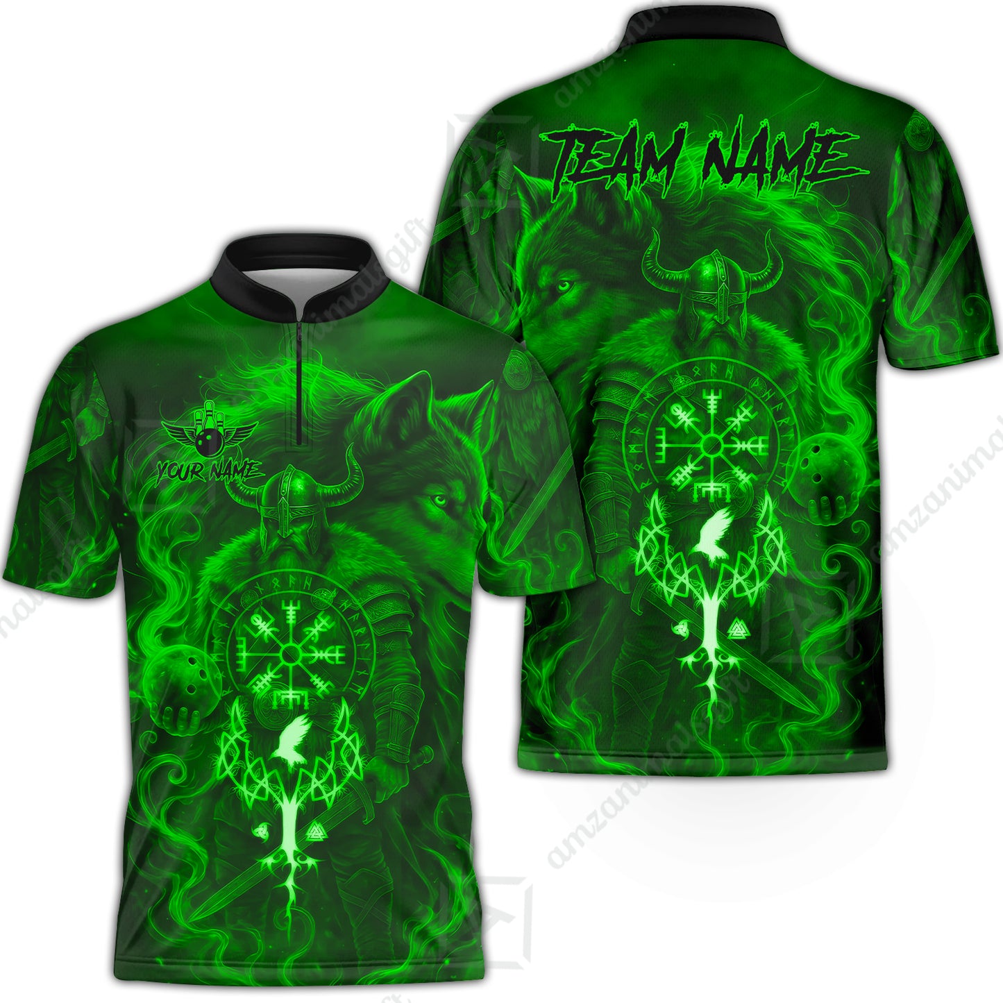 Customized Bowling Unisex Polo Shirt, Bowling Viking Man and Wolf, Bowling Uniform - Personalized Name And Team Name