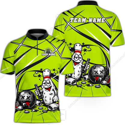 Custom Bowling Jersey Polo Shirt, Drunk Bowling Pin And Ball, Custom Bowling Jersey Team Shirt For Players With Name & Team Name