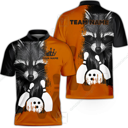 Custom Bowling Jersey Polo Shirt, Raccoon Bowling, Custom Bowling Jersey Team Shirt For Players With Name & Team Name