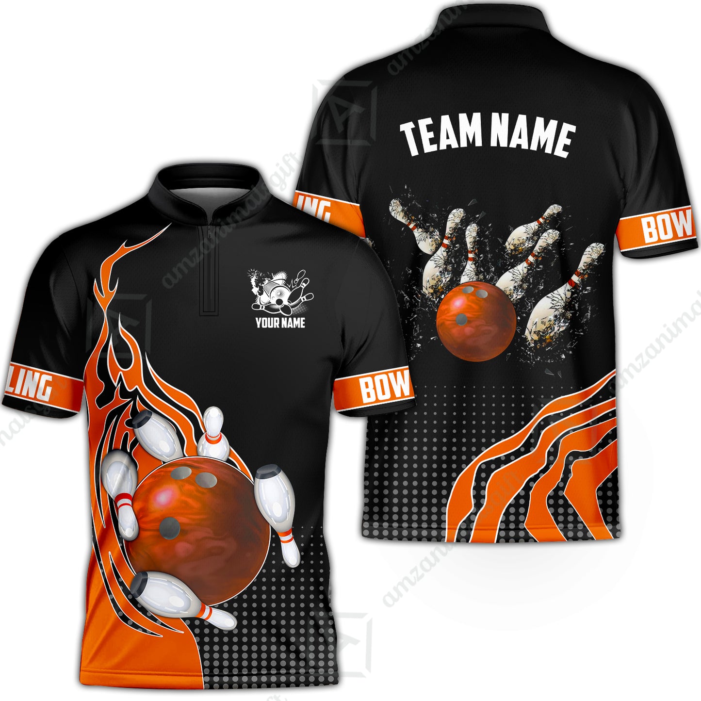 Customized Bowling Unisex Polo Shirt, Bowling And Breaking Pins Multicolor Option Customized Name And Team Name Polo Jerseys Shirts