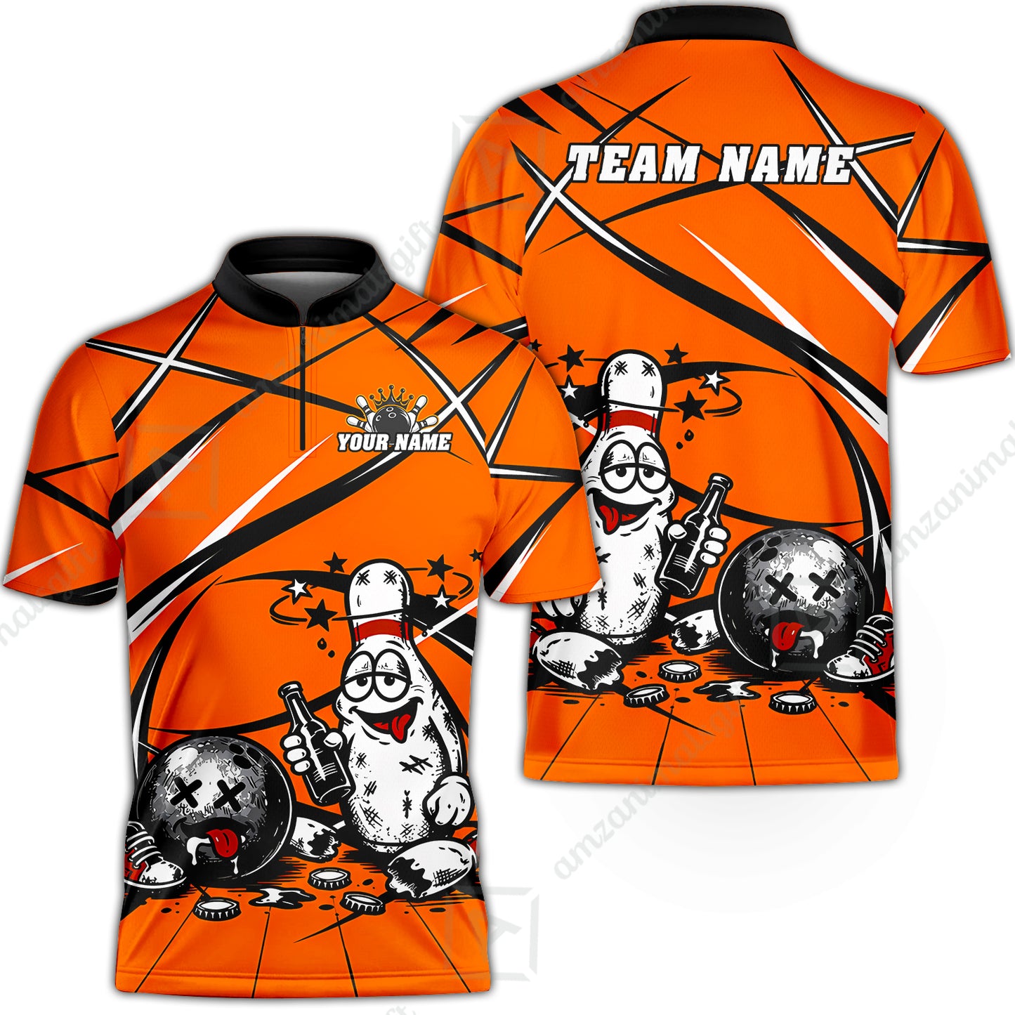 Custom Bowling Jersey Polo Shirt, Drunk Bowling Pin And Ball, Custom Bowling Jersey Team Shirt For Players With Name & Team Name