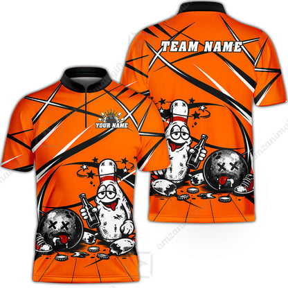 Custom Bowling Jersey Polo Shirt, Drunk Bowling Pin And Ball, Custom Bowling Jersey Team Shirt For Players With Name & Team Name