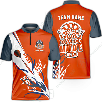 Custom Darts Mode On Multi-Color Team Jersey Polo Quarter-Zip Shirts, Customized Name Team Name Darts Team Jerseys Uniform