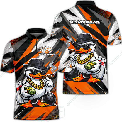Custom Bowling Jersey Polo Shirt, Boss Hustle Duck Gangster Style, Custom Bowling Jersey Team Shirt For Players With Name and Team Name