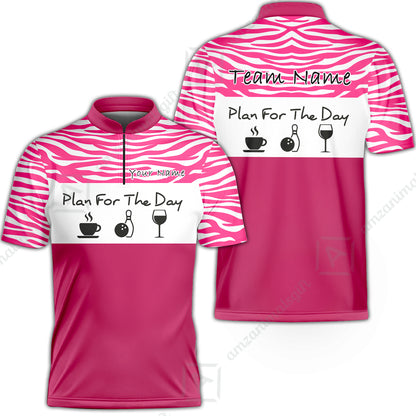 Custom Bowling Jersey Polo Shirt, Pink Zebra Pattern Bowling, Custom Bowling Jersey Team Shirt For Players With Name & Team Name