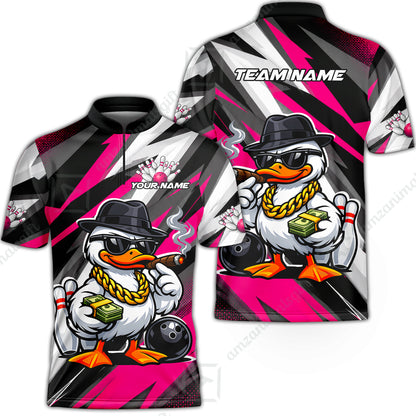 Custom Bowling Jersey Polo Shirt, Boss Hustle Duck Gangster Style, Custom Bowling Jersey Team Shirt For Players With Name and Team Name