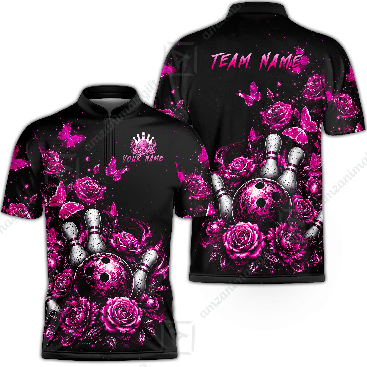 Custom Bowling Jersey Polo Shirt, Gothic Rose Bowling, Custom Bowling Jersey Team Shirt For Players With Name & Team Name