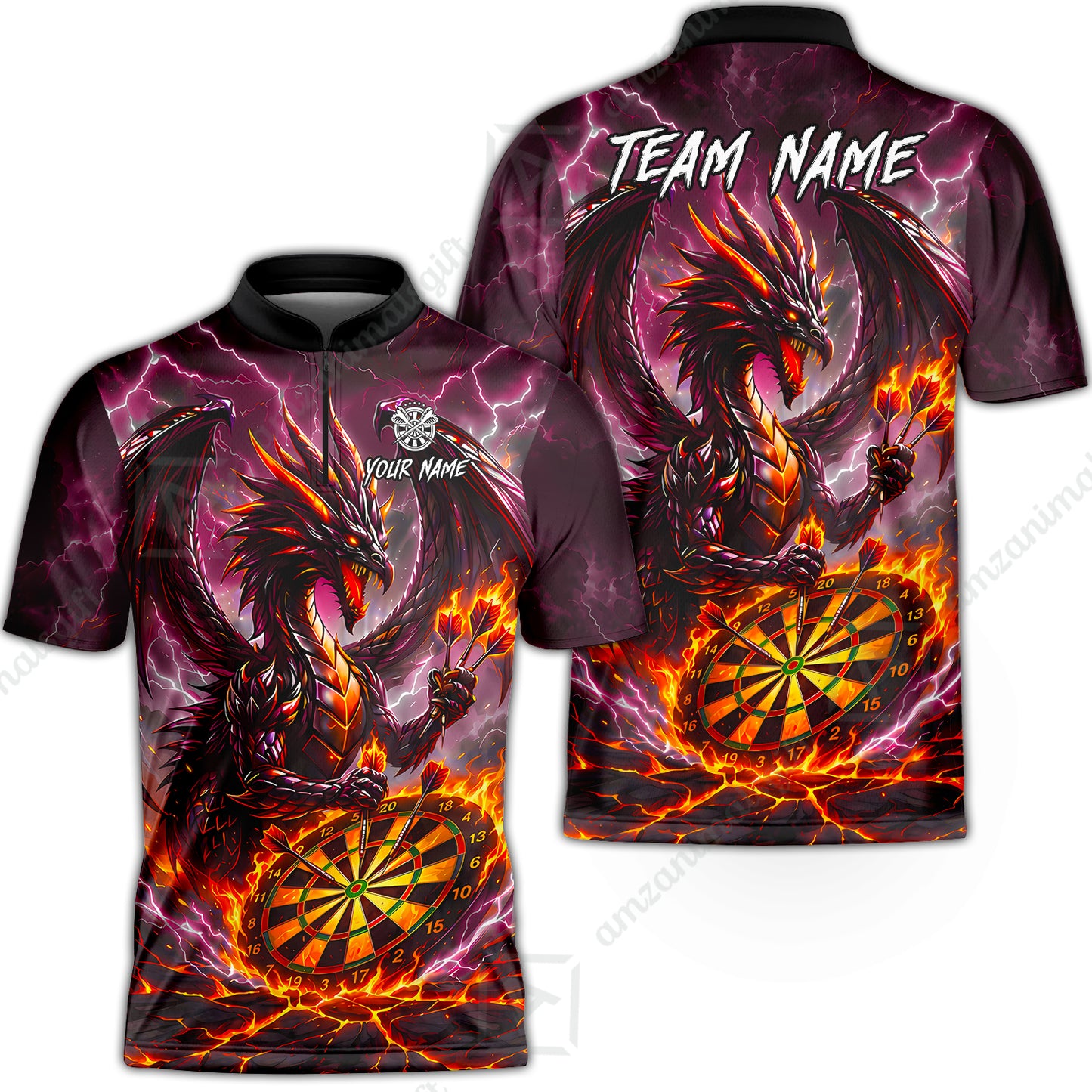 Custom Darts Jersey Polo Shirt, Dragon Fire Darts, Custom Dart Jersey Team Shirt For Players With Name & Team Name