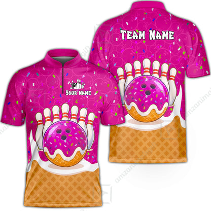 Custom Bowling Jersey Polo Shirt, Bowling Sprinkles Ice Cream Cone, Personalized Name & Team Name