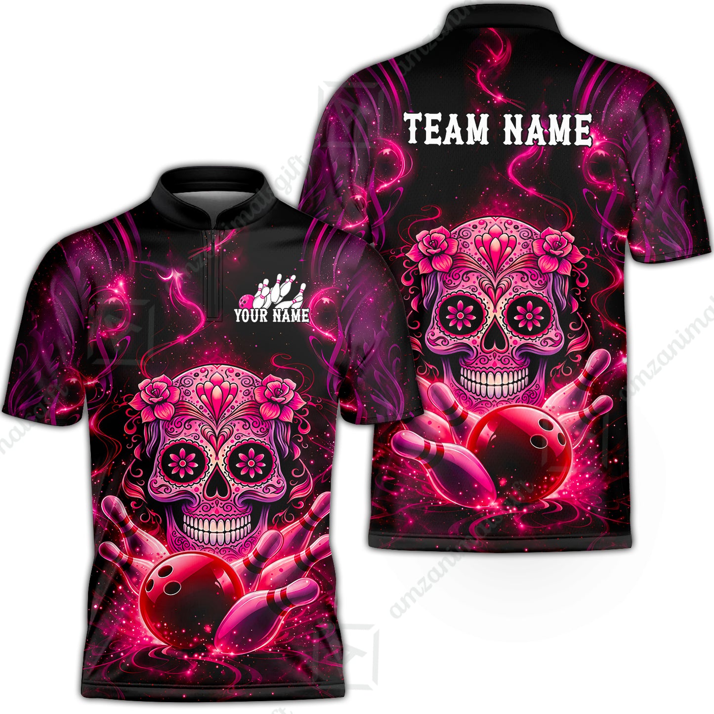 Customized Darts Team Jersey, Sugar Skull Bowler, Personalized Polo Shirt For Players With Name & Team Name