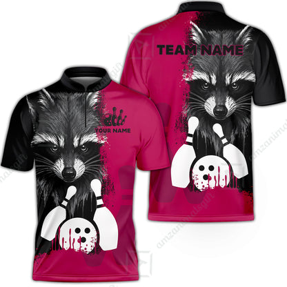 Custom Bowling Jersey Polo Shirt, Raccoon Bowling, Custom Bowling Jersey Team Shirt For Players With Name & Team Name