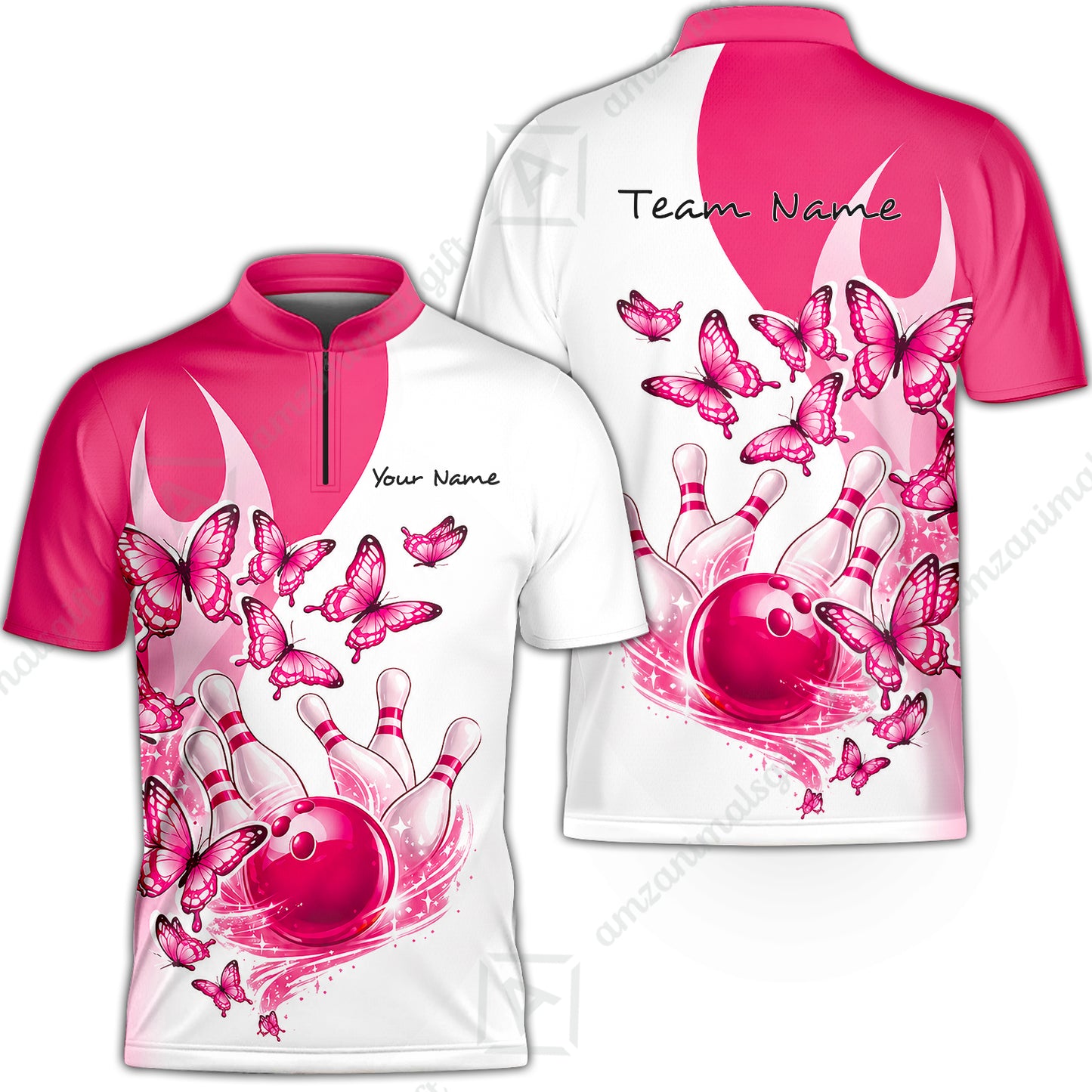 Custom Bowling Jersey Polo Shirt, Butterfly Strike, Personalized Name & Team Name