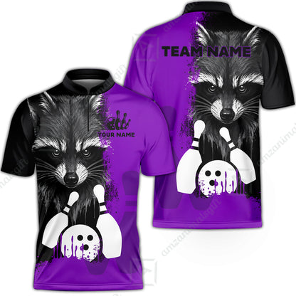 Custom Bowling Jersey Polo Shirt, Raccoon Bowling, Custom Bowling Jersey Team Shirt For Players With Name & Team Name