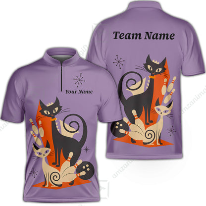 Custom Bowling Jersey Polo Shirt, Retro Cats, Custom Bowling Jersey Team Shirt For Players With Name & Team Name