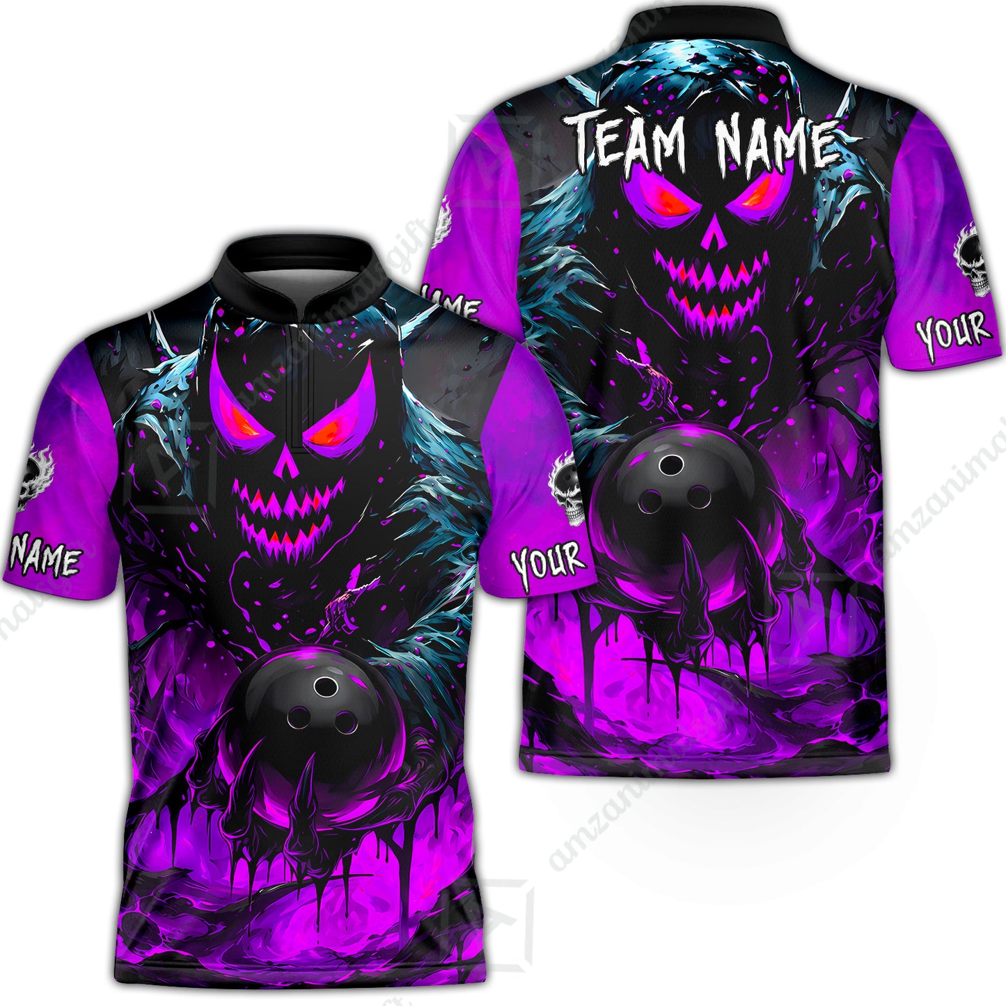 Custom Bowling Jersey Polo Shirt, Hellfire Strike, Custom Bowling Jersey Team Shirt For Players With Name & Team Name