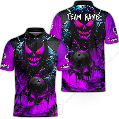 Custom Bowling Jersey Polo Shirt, Hellfire Strike, Custom Bowling Jersey Team Shirt For Players With Name & Team Name