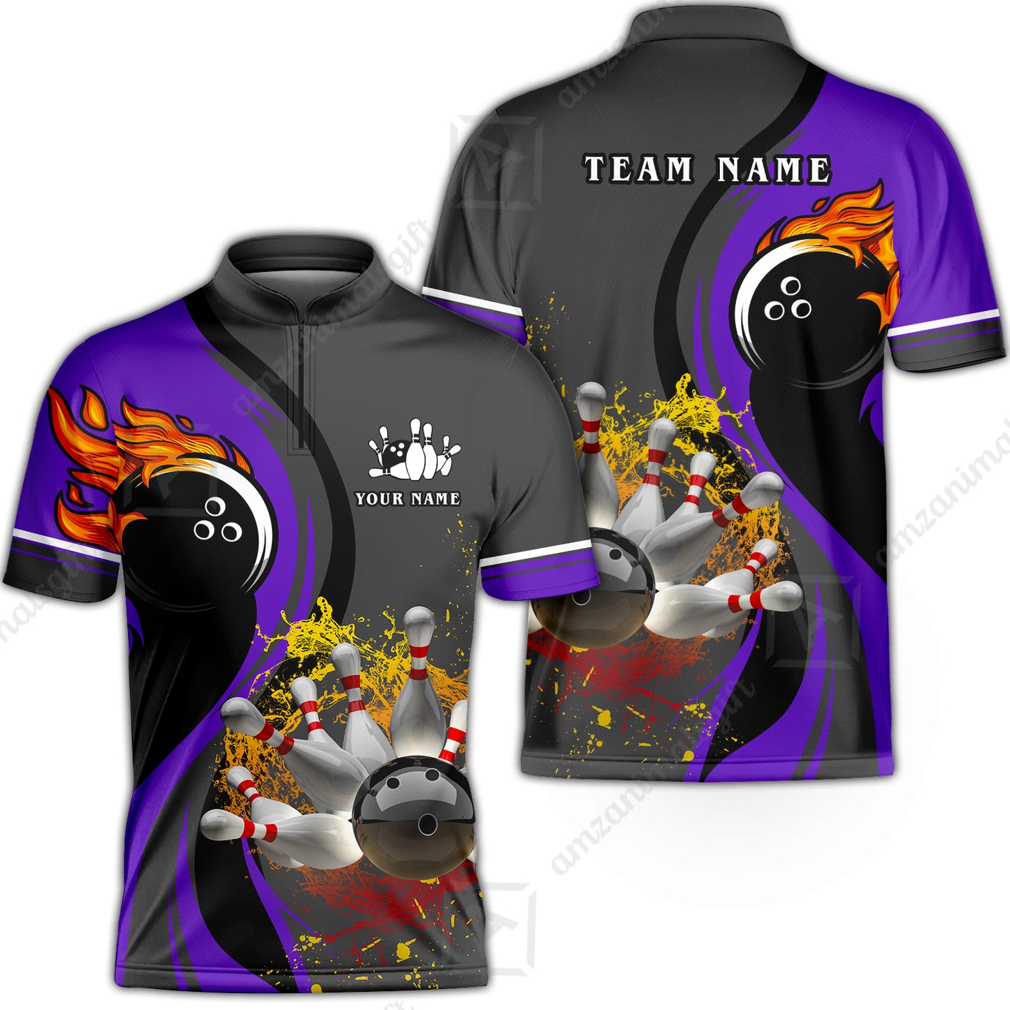 Customized Bowling Unisex Polo Shirt, Bowling And Pins Water Flow Multicolor Option Customized Name And Team Name For Bowling Team Polo Jerseys Shirts