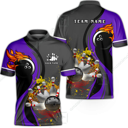 Customized Bowling Unisex Polo Shirt, Bowling And Pins Water Flow Multicolor Option Customized Name And Team Name For Bowling Team Polo Jerseys Shirts