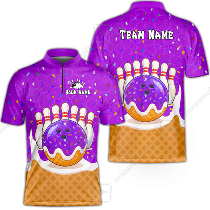 Custom Bowling Jersey Polo Shirt, Bowling Sprinkles Ice Cream Cone, Personalized Name & Team Name