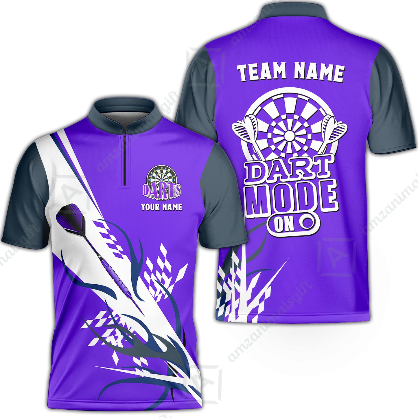 Custom Darts Mode On Multi-Color Team Jersey Polo Quarter-Zip Shirts, Customized Name Team Name Darts Team Jerseys Uniform