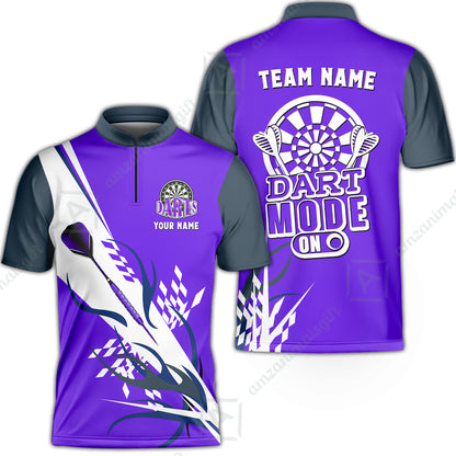 Custom Darts Mode On Multi-Color Team Jersey Polo Quarter-Zip Shirts, Customized Name Team Name Darts Team Jerseys Uniform
