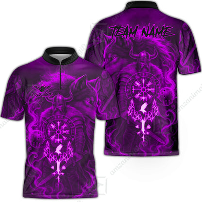 Customized Bowling Unisex Polo Shirt, Bowling Viking Man and Wolf, Bowling Uniform - Personalized Name And Team Name