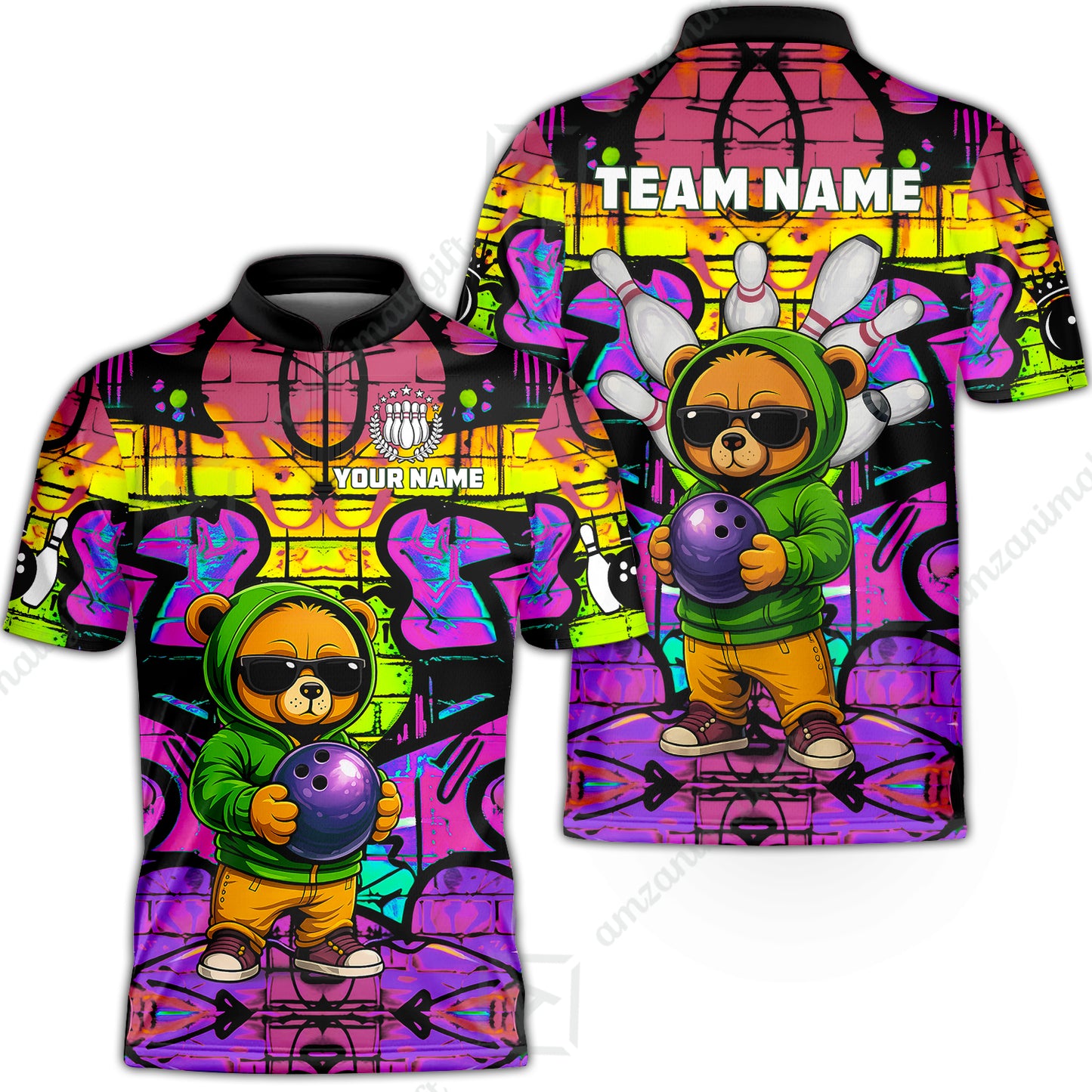 Custom Bowling Jersey Polo Shirt, Urban Street Art Bowling, Custom Bowling Jersey Team Shirt For Players With Name & Team Name