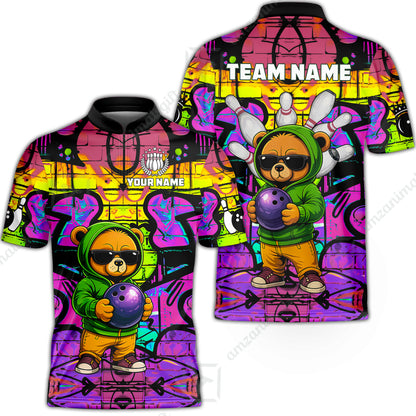 Custom Bowling Jersey Polo Shirt, Urban Street Art Bowling, Custom Bowling Jersey Team Shirt For Players With Name & Team Name