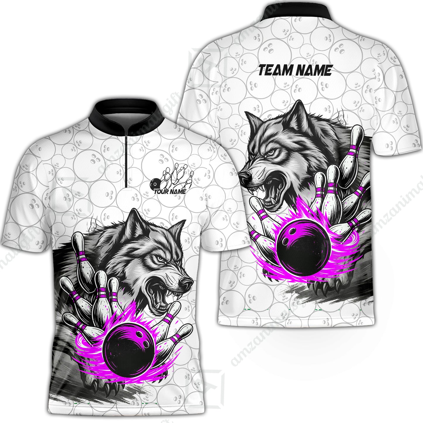 Custom Bowling Team Jersey, Wolf Strike Bowling Jersey Multicolor Polo Quarter-Zip Shirts, Custom Bowling Uniforms Jerseys
