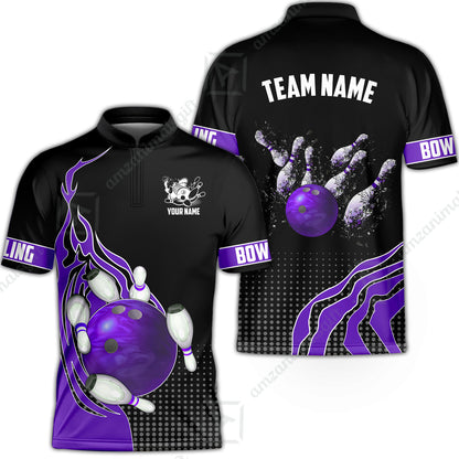 Customized Bowling Unisex Polo Shirt, Bowling And Breaking Pins Multicolor Option Customized Name And Team Name Polo Jerseys Shirts