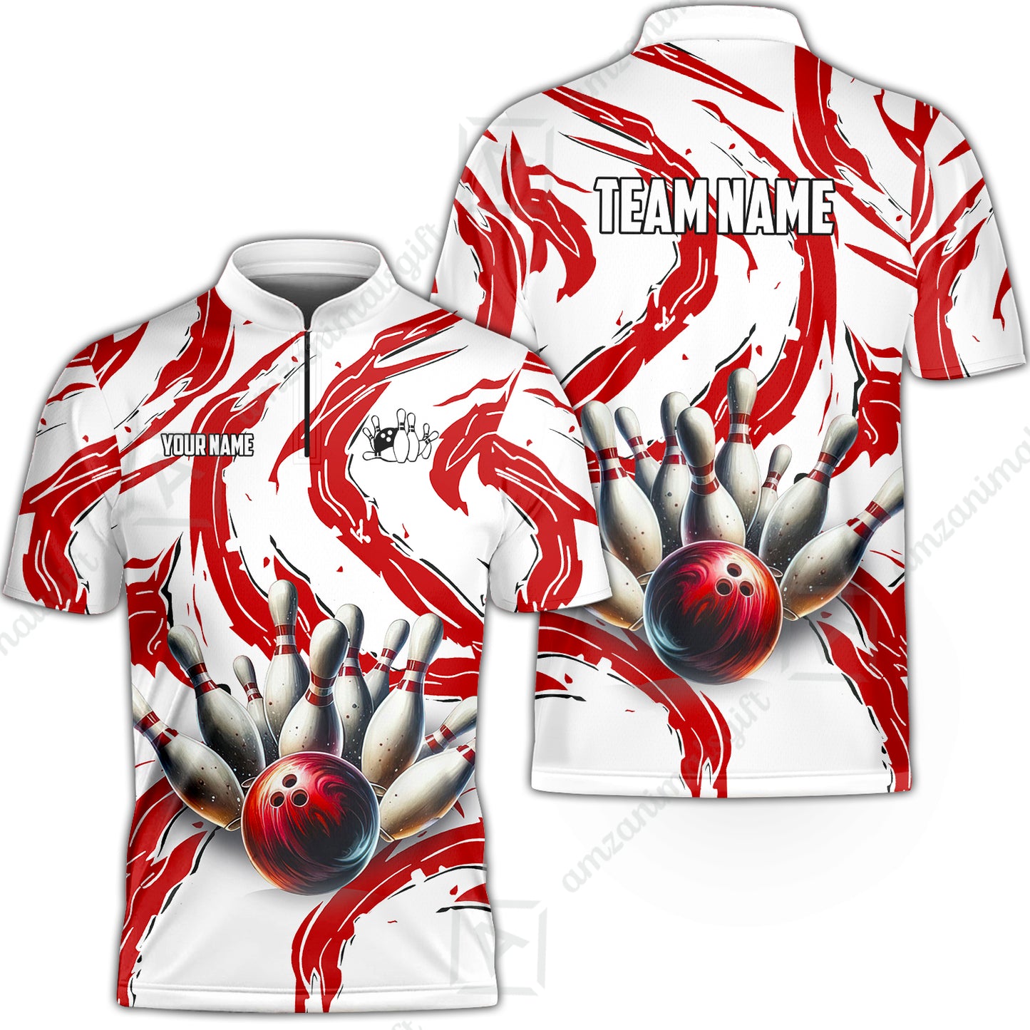 Custom Sport Bowling Team Jersey, Sport Bowling Jersey Multicolor Polo Quarter-Zip Shirts, Bowling Uniforms Jerseys, Custom Name And Team Name