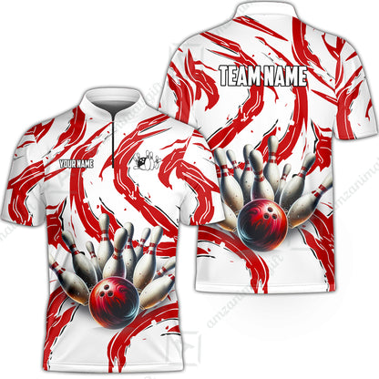 Custom Sport Bowling Team Jersey, Sport Bowling Jersey Multicolor Polo Quarter-Zip Shirts, Bowling Uniforms Jerseys, Custom Name And Team Name
