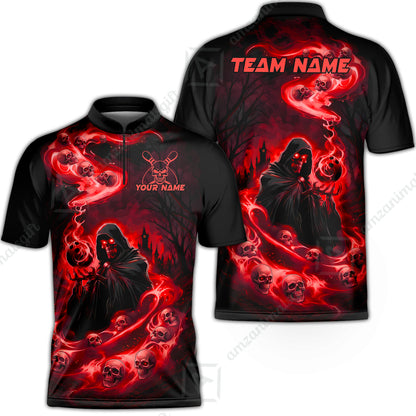Custom Bowling Jersey Polo Shirt, Fiery Pool Shark, Custom Bowling Jersey Team Shirt For Players With Name & Team Name