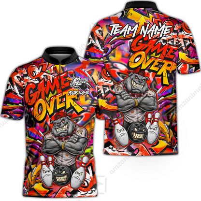 Customized Bowling Unisex Polo Shirt, Cool BullDog With Angry Bowling Game Over - Personalized Name And Team Name