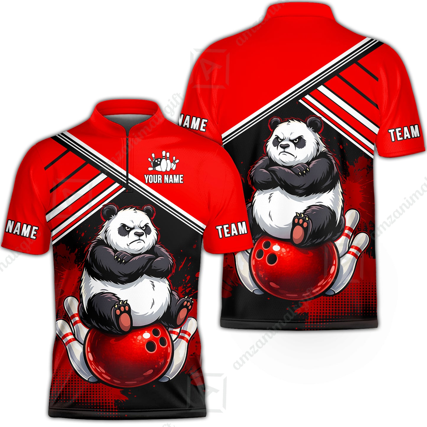 Custom Bowling Jersey Polo Shirt, Panda Mascot Bowling Custom Bowling Jersey Team Shirt For Players With Name & Team Name