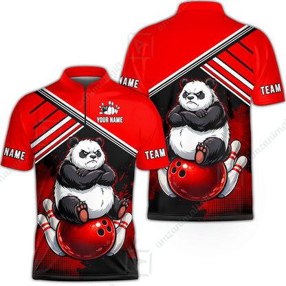 Custom Bowling Jersey Polo Shirt, Panda Mascot Bowling Custom Bowling Jersey Team Shirt For Players With Name & Team Name